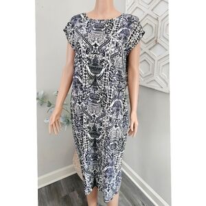 MM Lafleur Nanette Galaxy Blue Baroque Print Sleeveless Knee Length Dress Sz M